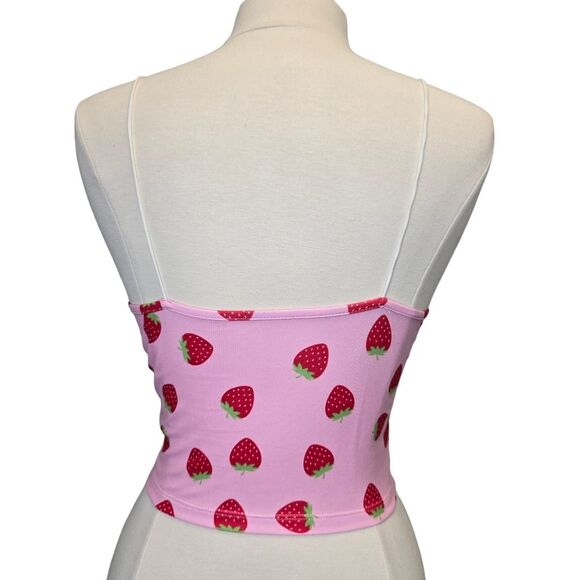 Women's Strawberry Print Spaghetti Strap Crop Top Summer Cami M - Picture 2 of 9